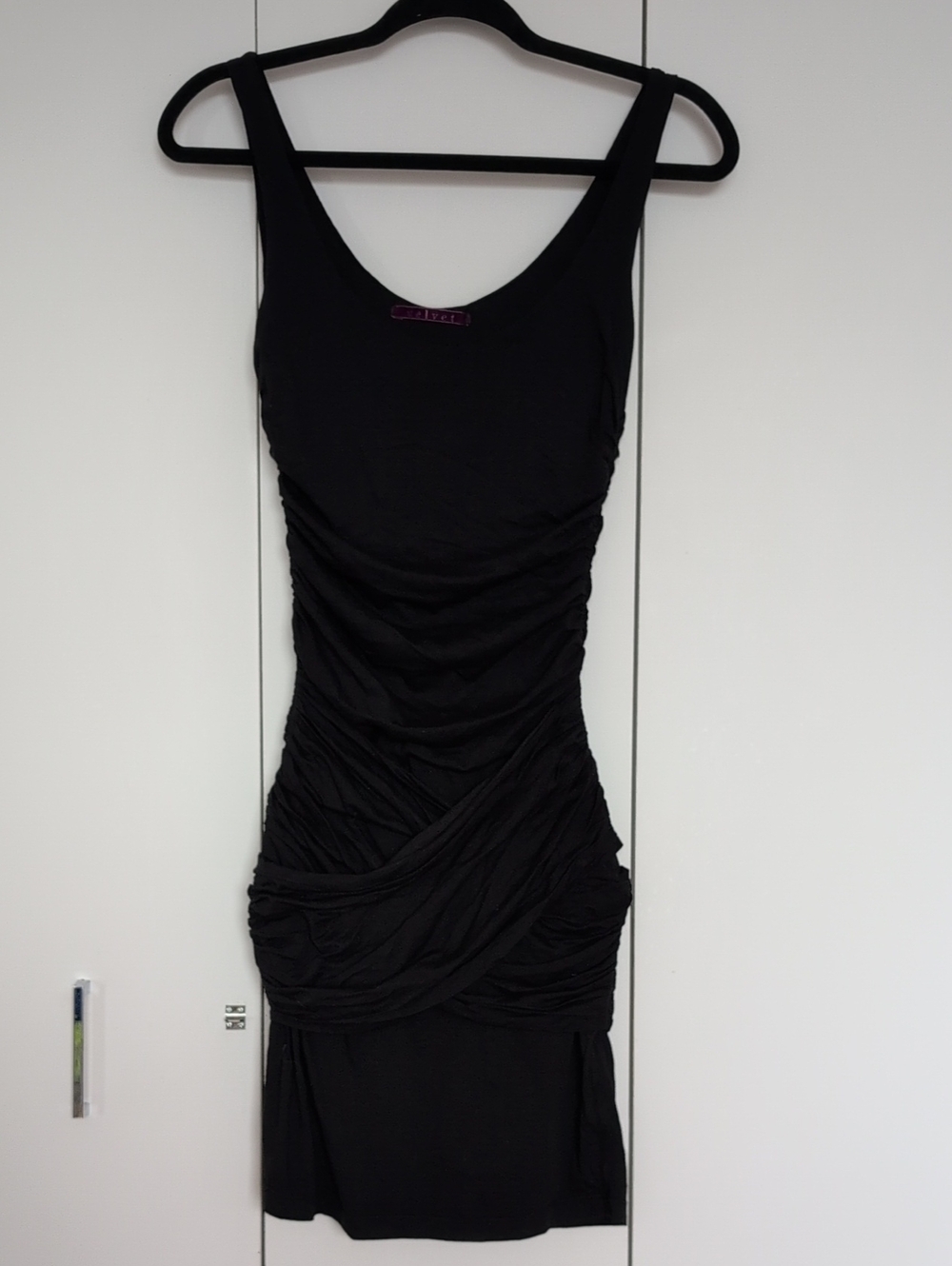 Velvet Black Ruched Draped Mini Tank Dress